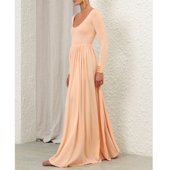NWT Zimmermann Natura Metallic Scoopneck Maxi Dress peach size 3 US size 10 - Picture 1 of 11
